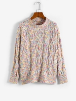 Pull Chiné Lâche Coloré en Tricot à Câble S Multi c