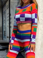 Pull Court à Carreaux en Blocs de Couleurs M Multi a