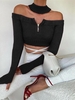 Pull Court à Demi-Zip à Epaule Dénudée avec Ras-du-Cou M Noir