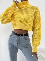 Pull Court Ajouré à Col Roulé Maille M Jaune