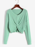 Pull Court Côtelé Tordu Taille unique Vert