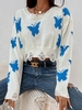 Pull Court Déchiré Papillon Graphique M Bleu