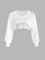Pull Court en Tricot à Col Rond Maille Taille unique Blanc