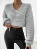 Pull Court Epais en Tricot à Goutte Epaule en Maille S Gris