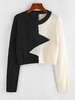 Pull Court Zigzag en Blocs de Couleurs sans Col L Noir