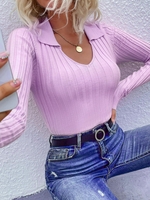 Pull Côtelé à Col Relevé S Rose clair