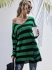 Pull Côtelé Rayé en Blocs de Couleurs à Col Oblique S Vert profond