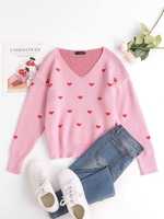 Pull Cœur à Col V Saint-Valentin L Rose clair