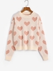 Pull Cœur Graphique à Col Rond L Rose clair