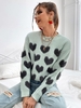 Pull Cœur Graphique à Goutte Epaule M Vert