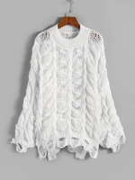 Pull Déchiré en Tricot à Câble Oversize L Blanc