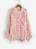 Pull Déchiré en Tricot à Câble Oversize M Rose clair