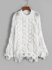 Pull Déchiré en Tricot à Câble Oversize S Blanc