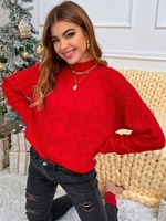 Pull de Noël en Tricot à Câble à Col Montant M Rouge