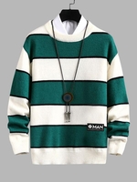 Pull Echelle en Blocs de Couleurs à Col Rond M Vert