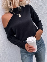 Pull en Couleur Unie Epaule Dénudée à Col Montant M Noir