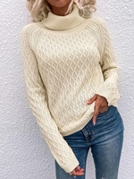 Pull en Maille Torsadée à Manches Raglan à Col Roulé L Jaune clair