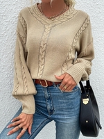 Pull en Tricot à Câble à Goutte Epaule M Café lumière