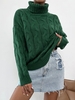 Pull en Tricot à Câble Goutte Epaule à Col Roulé S Vert profond