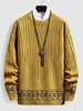 Pull en Tricot à Câble Graphique à Col Rond L Jaune
