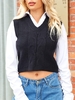 Pull en Tricot à Câble sans Manches à Col V Taille unique Noir