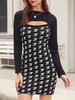Pull en Tricot à Col Ras du Cou et Robe Moulante Taille unique Noir