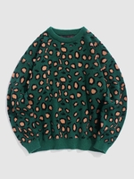 Pull en Tricot à Imprimé Léopard Xl Vert profond