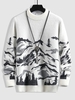 Pull en Tricot Motif de Montagne à Col Montant S Blanc