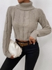 Pull Epais Ajouré en Tricot à Câble Manches Raglan à Col Roulé M Café
