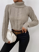 Pull Epais Ajouré en Tricot à Câble Manches Raglan à Col Roulé M Café