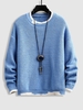 Pull Epais en Tricot à Ourlet Contrasté à Col Rond Xl Bleu ciel