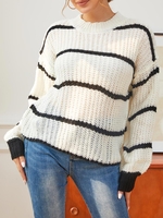 Pull Epais Rayé en Tricot à Manches Lanternes S Blanc