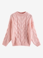Pull Epaule Dénudée en Tricot à Câble S Rose clair
