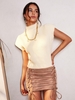 Pull Epaule Matelassée en Couleur Unie à Col Montant M Jaune clair