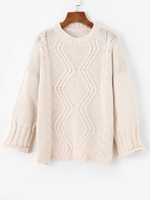 Pull Fendu en Tricot à Câble à Goutte Epaule Taille unique Blanc