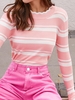Pull Festonné Rayé à Col Montant Taille unique Rose clair
