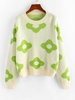 Pull Fleur Graphique à Goutte Epaule S Vert