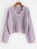 Pull Fourré en Tricot Goutte Epaule à Ourlet Contrasté Taille unique Pourpre