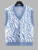 Pull Gilet en Couleur Jointive à Col V M Bleu ciel