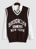 Pull Gilet Lettre en Maille M Café profond