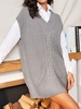 Pull Gilet Torsadé de Grande Taille à Col V Taille unique Gris