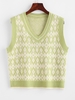 Pull Géométrique à Col V Taille unique Vert pistache