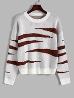 Pull Géométrique Graphique à Goutte Epaule à Col Rond S Blanc