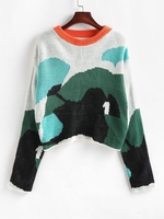 Pull Goutte Epaule en Blocs de Couleurs à Col Rond S