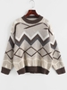 Pull Goutte Epaule Zig Zag Géométrique Taille unique Café