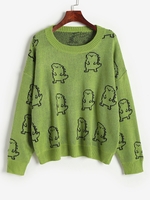 Pull Graphique à Col Rond Surdimensionné S Vert clair