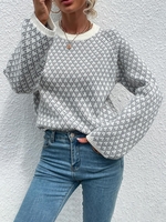 Pull Graphique Diamant à Manches Raglan à Col Rond L Blanc