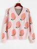 Pull Graphique Fruit Goutte Epaule à Col V S Rose clair