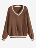 Pull Lâche à Goutte Epaule à Col V Maille M Café