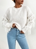 Pull Lâche Frangé à Col Rond en Maille M Blanc